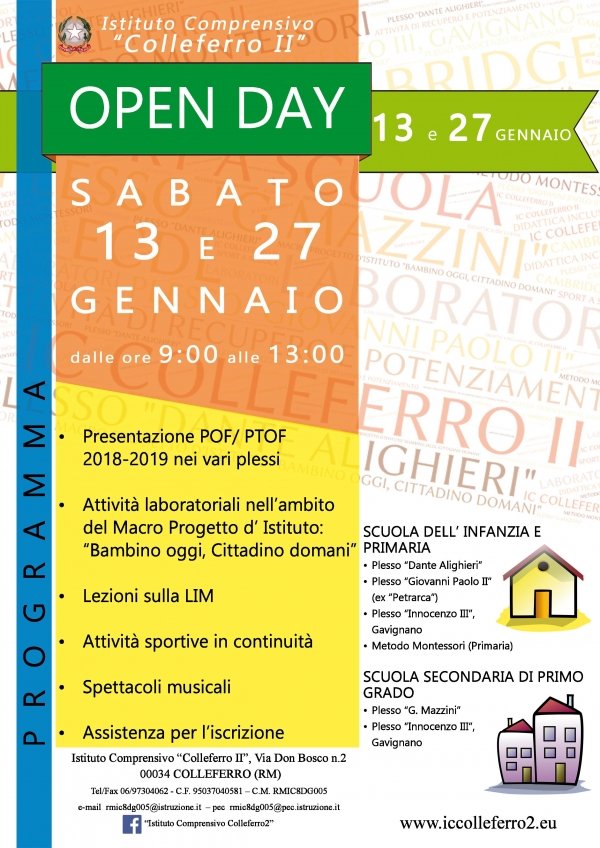 Open days 13 e 27 Gennaio 2018